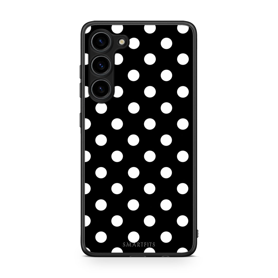 Θήκη Samsung Galaxy S23 Plus White Polka Dots on Black από τη Smartfits με σχέδιο στο πίσω μέρος και μαύρο περίβλημα | Samsung Galaxy S23 Plus White Polka Dots on Black case with colorful back and black bezels