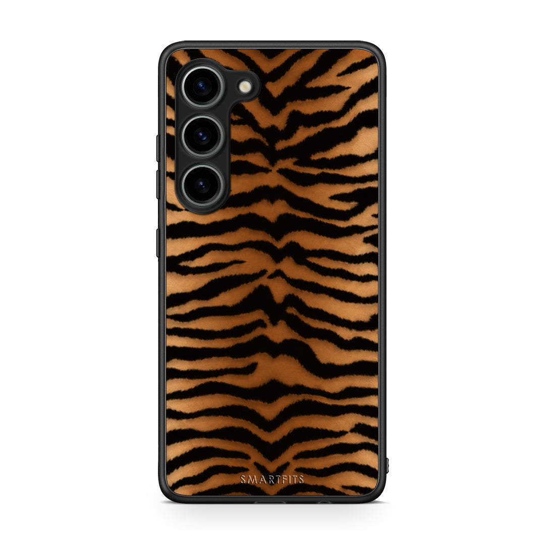 Θήκη Samsung Galaxy S23 Tiger Print Orange and Black από τη Smartfits με σχέδιο στο πίσω μέρος και μαύρο περίβλημα | Samsung Galaxy S23 Tiger Print Orange and Black case with colorful back and black bezels