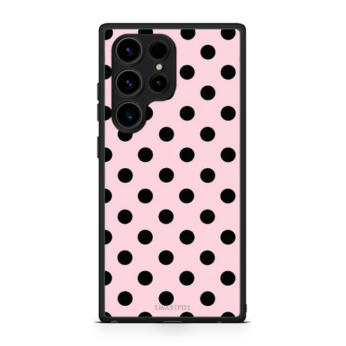 Θήκη Samsung Galaxy S23 Ultra Black Polka Dots on Pink από τη Smartfits με σχέδιο στο πίσω μέρος και μαύρο περίβλημα | Samsung Galaxy S23 Ultra Black Polka Dots on Pink case with colorful back and black bezels