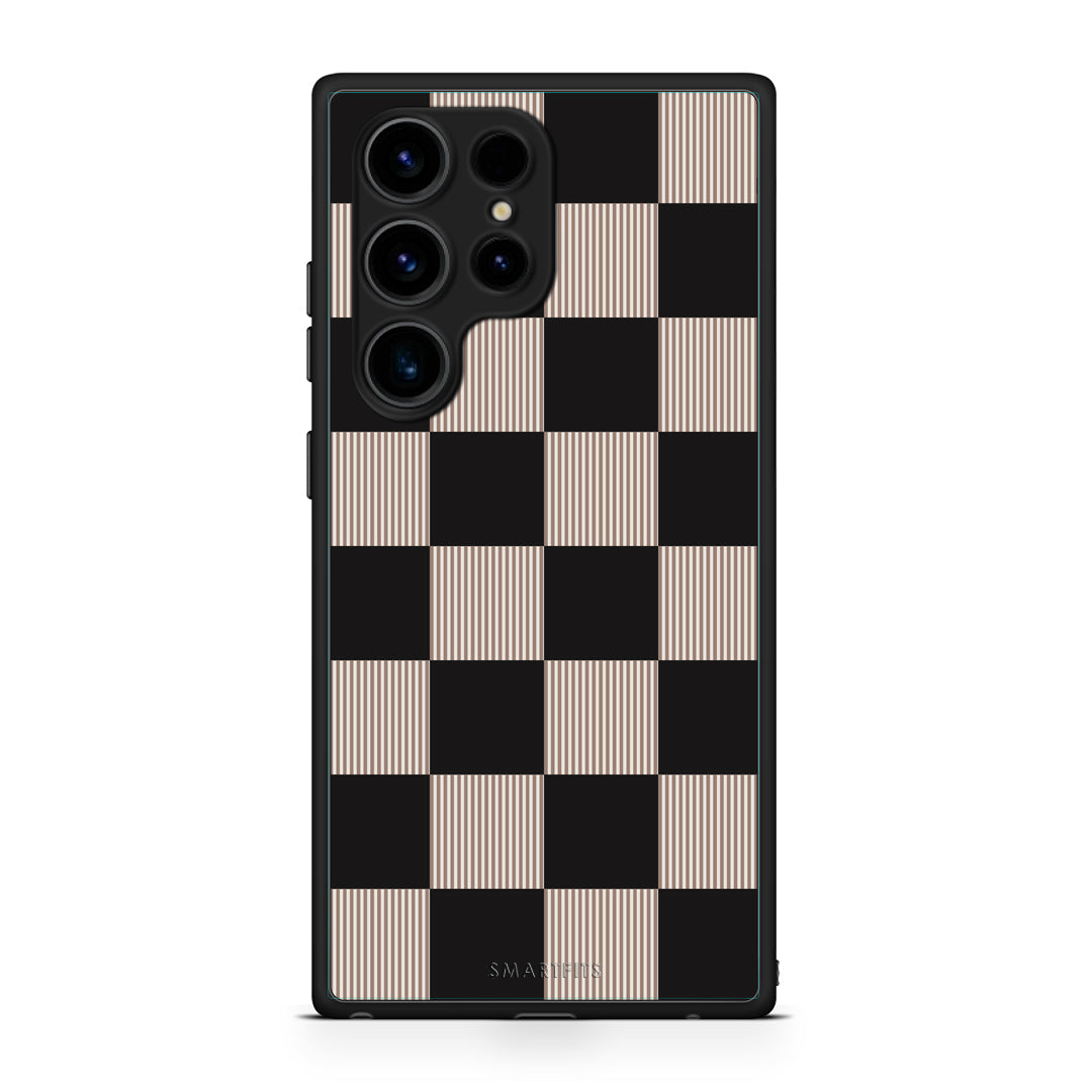 Θήκη Samsung Galaxy S23 Ultra Black and Taupe Striped Checks από τη Smartfits με σχέδιο στο πίσω μέρος και μαύρο περίβλημα | Samsung Galaxy S23 Ultra Black and Taupe Striped Checks case with colorful back and black bezels