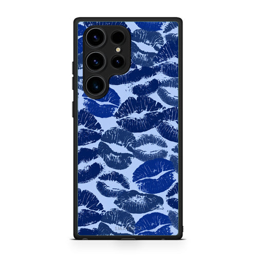 Θήκη Samsung Galaxy S23 Ultra Blue Lipstick Kisses από τη Smartfits με σχέδιο στο πίσω μέρος και μαύρο περίβλημα | Samsung Galaxy S23 Ultra Blue Lipstick Kisses case with colorful back and black bezels
