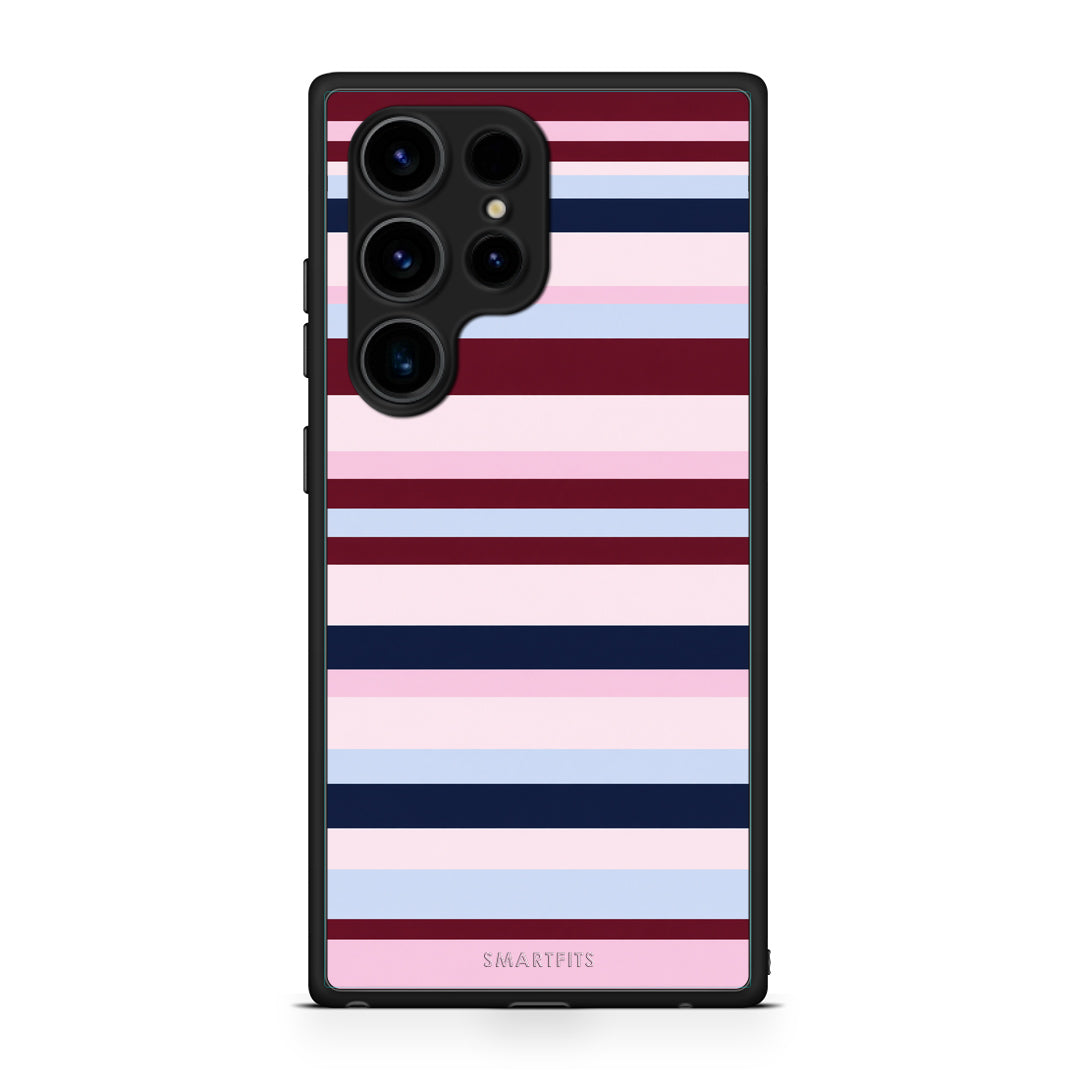 Θήκη Samsung Galaxy S23 Ultra Burgundy Pink and Blue Horizontal Stripes από τη Smartfits με σχέδιο στο πίσω μέρος και μαύρο περίβλημα | Samsung Galaxy S23 Ultra Burgundy Pink and Blue Horizontal Stripes case with colorful back and black bezels