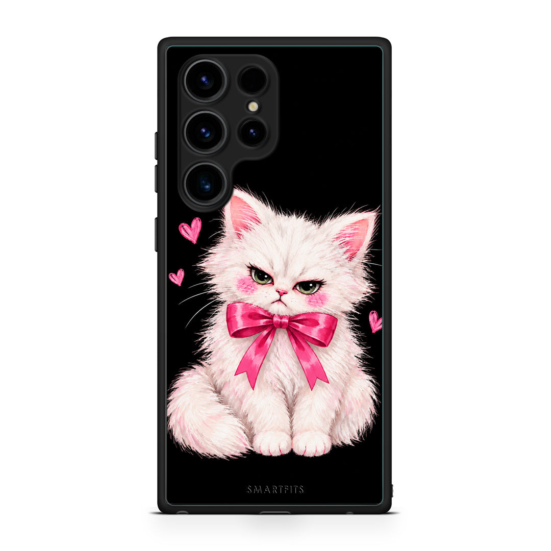 Θήκη Samsung Galaxy S23 Ultra Grumpy Party Kitten on Black από τη Smartfits με σχέδιο στο πίσω μέρος και μαύρο περίβλημα | Samsung Galaxy S23 Ultra Grumpy Party Kitten on Black case with colorful back and black bezels