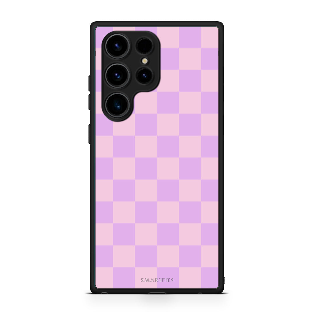 Θήκη Samsung Galaxy S23 Ultra Lavender and Pink Checkerboard από τη Smartfits με σχέδιο στο πίσω μέρος και μαύρο περίβλημα | Samsung Galaxy S23 Ultra Lavender and Pink Checkerboard case with colorful back and black bezels