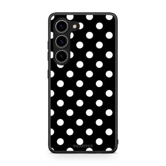 Θήκη Samsung Galaxy S23 White Polka Dots on Black από τη Smartfits με σχέδιο στο πίσω μέρος και μαύρο περίβλημα | Samsung Galaxy S23 White Polka Dots on Black case with colorful back and black bezels
