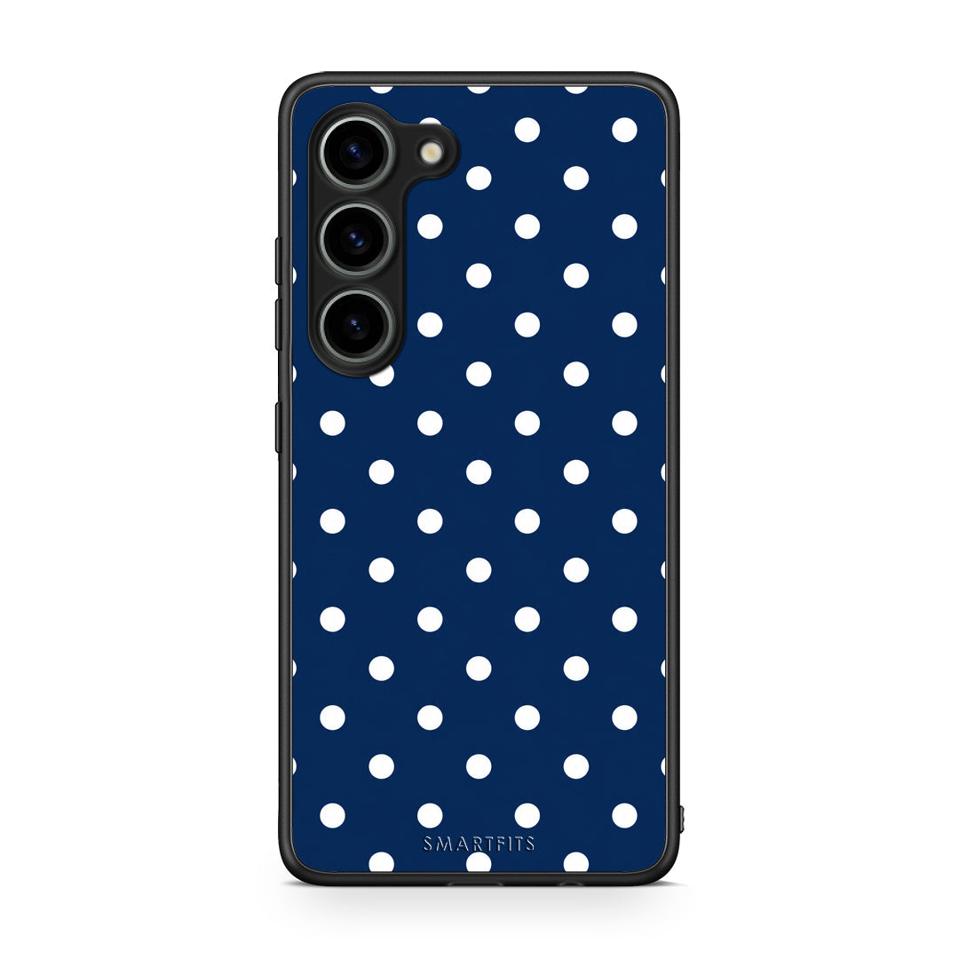 Θήκη Samsung Galaxy S23 White Small Polka Dots on Navy από τη Smartfits με σχέδιο στο πίσω μέρος και μαύρο περίβλημα | Samsung Galaxy S23 White Small Polka Dots on Navy case with colorful back and black bezels