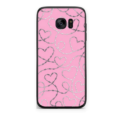 Θήκη Samsung Galaxy S7 Barbed Wire Hearts on Pink από τη Smartfits με σχέδιο στο πίσω μέρος και μαύρο περίβλημα | Samsung Galaxy S7 Barbed Wire Hearts on Pink case with colorful back and black bezels