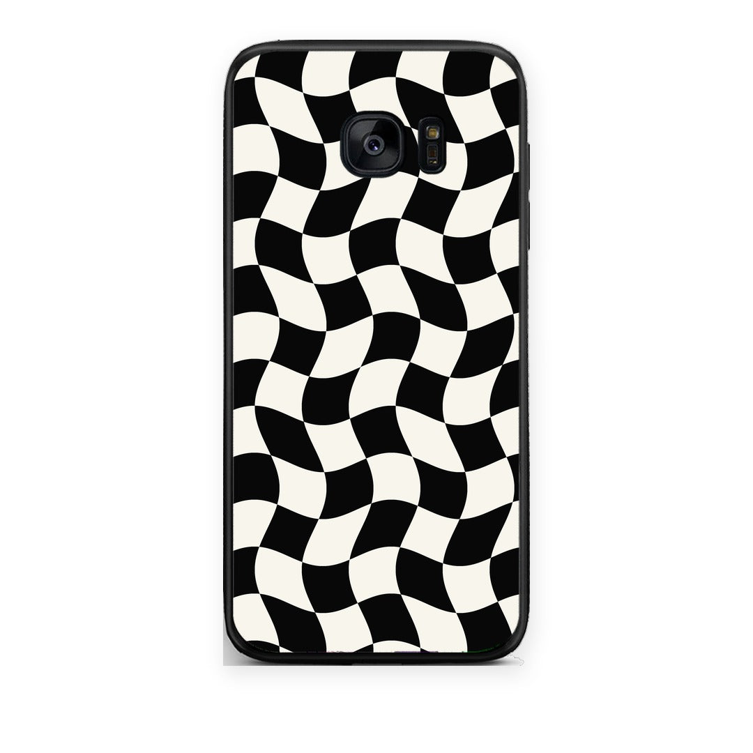 Θήκη Samsung Galaxy S7 Black and Cream Wavy Checkerboard από τη Smartfits με σχέδιο στο πίσω μέρος και μαύρο περίβλημα | Samsung Galaxy S7 Black and Cream Wavy Checkerboard case with colorful back and black bezels