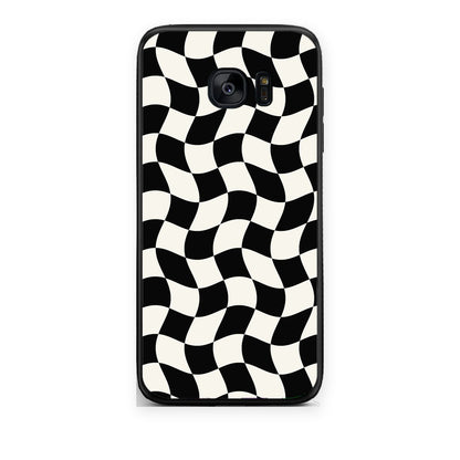 Θήκη Samsung Galaxy S7 Black and Cream Wavy Checkerboard από τη Smartfits με σχέδιο στο πίσω μέρος και μαύρο περίβλημα | Samsung Galaxy S7 Black and Cream Wavy Checkerboard case with colorful back and black bezels