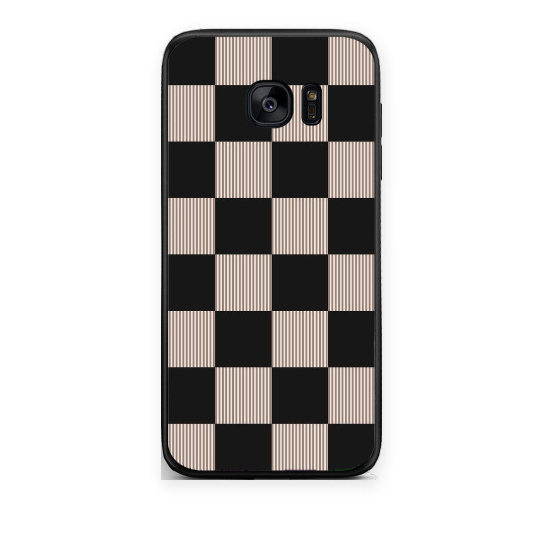 Θήκη Samsung Galaxy S7 Black and Taupe Striped Checks από τη Smartfits με σχέδιο στο πίσω μέρος και μαύρο περίβλημα | Samsung Galaxy S7 Black and Taupe Striped Checks case with colorful back and black bezels