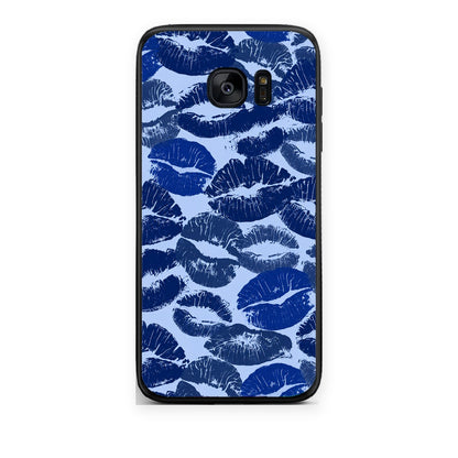 Θήκη Samsung Galaxy S7 Blue Lipstick Kisses από τη Smartfits με σχέδιο στο πίσω μέρος και μαύρο περίβλημα | Samsung Galaxy S7 Blue Lipstick Kisses case with colorful back and black bezels