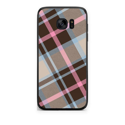 Θήκη Samsung Galaxy S7 Brown Pink and Blue Diagonal Plaid από τη Smartfits με σχέδιο στο πίσω μέρος και μαύρο περίβλημα | Samsung Galaxy S7 Brown Pink and Blue Diagonal Plaid case with colorful back and black bezels