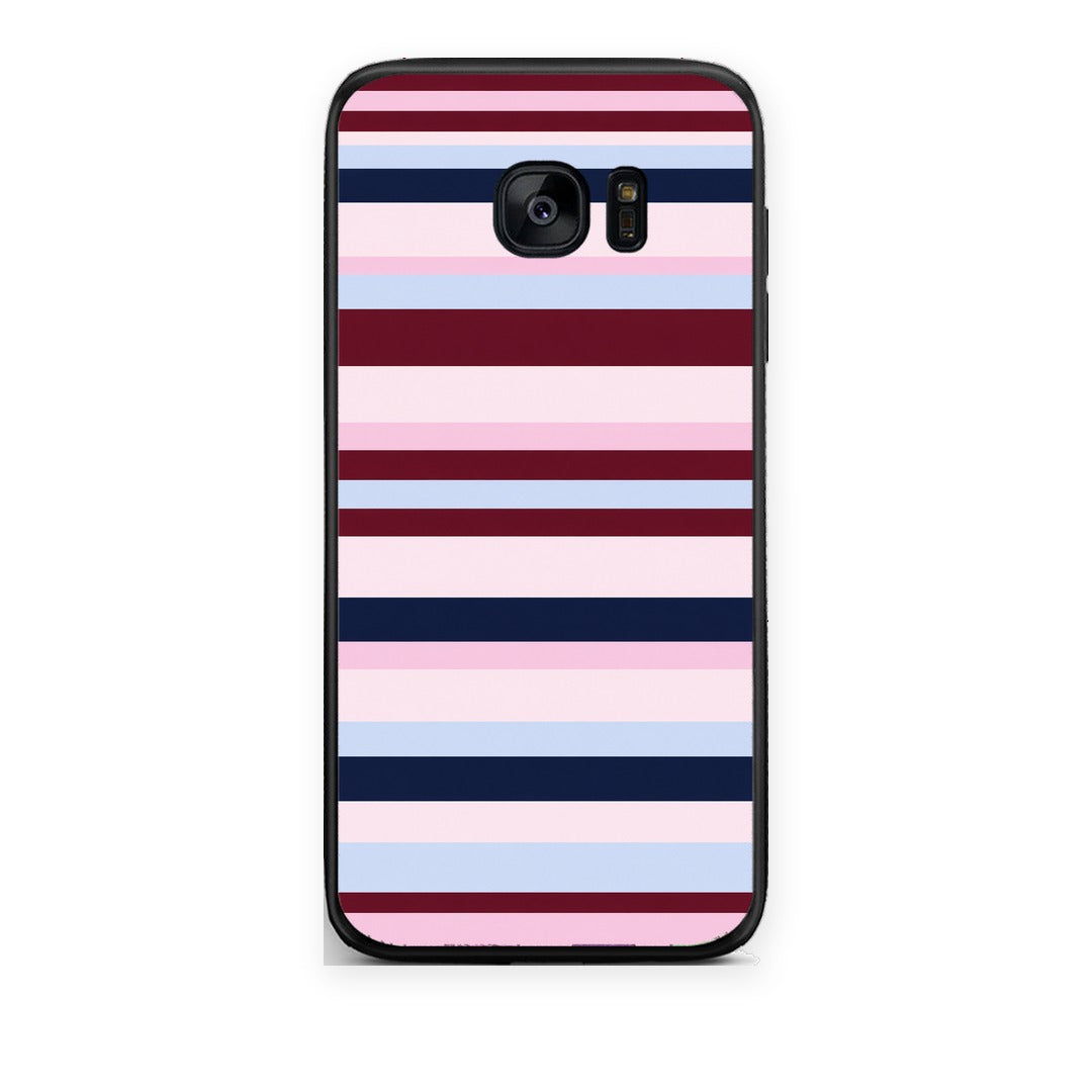 Θήκη Samsung Galaxy S7 Burgundy Pink and Blue Horizontal Stripes από τη Smartfits με σχέδιο στο πίσω μέρος και μαύρο περίβλημα | Samsung Galaxy S7 Burgundy Pink and Blue Horizontal Stripes case with colorful back and black bezels