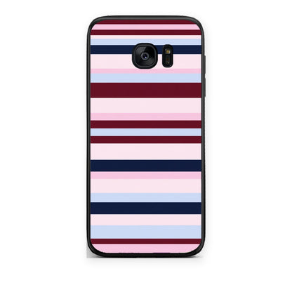 Θήκη Samsung Galaxy S7 Burgundy Pink and Blue Horizontal Stripes από τη Smartfits με σχέδιο στο πίσω μέρος και μαύρο περίβλημα | Samsung Galaxy S7 Burgundy Pink and Blue Horizontal Stripes case with colorful back and black bezels