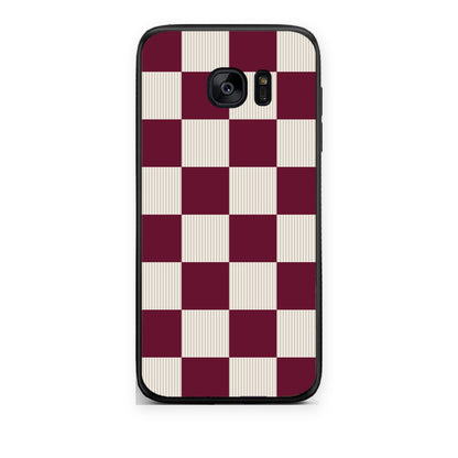 Θήκη Samsung Galaxy S7 Burgundy and Cream Striped Checks από τη Smartfits με σχέδιο στο πίσω μέρος και μαύρο περίβλημα | Samsung Galaxy S7 Burgundy and Cream Striped Checks case with colorful back and black bezels