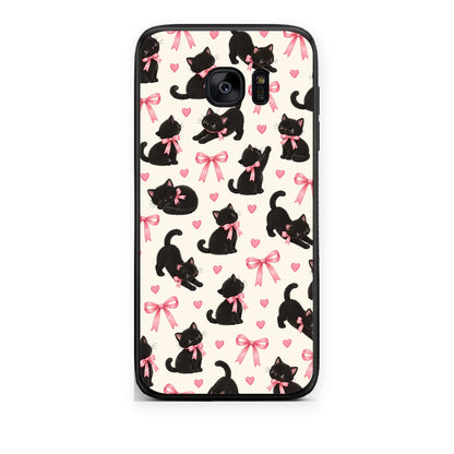 Θήκη Samsung Galaxy S7 Edge Black Kittens and Pink Bows on Cream Small από τη Smartfits με σχέδιο στο πίσω μέρος και μαύρο περίβλημα | Samsung Galaxy S7 Edge Black Kittens and Pink Bows on Cream Small case with colorful back and black bezels