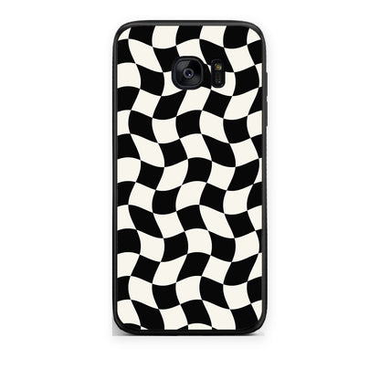 Θήκη Samsung Galaxy S7 Edge Black and Cream Wavy Checkerboard από τη Smartfits με σχέδιο στο πίσω μέρος και μαύρο περίβλημα | Samsung Galaxy S7 Edge Black and Cream Wavy Checkerboard case with colorful back and black bezels