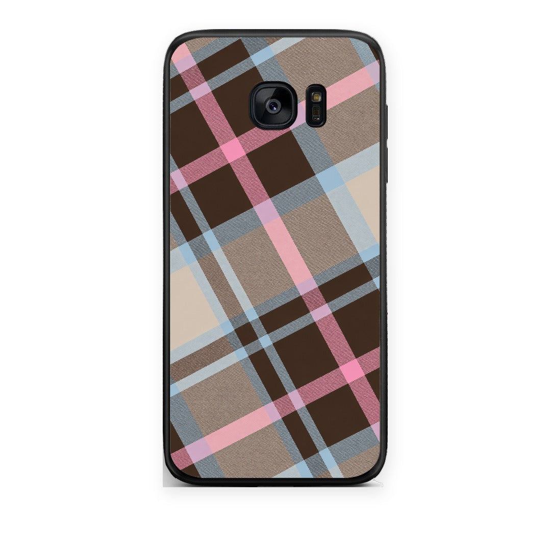 Θήκη Samsung Galaxy S7 Edge Brown Pink and Blue Diagonal Plaid από τη Smartfits με σχέδιο στο πίσω μέρος και μαύρο περίβλημα | Samsung Galaxy S7 Edge Brown Pink and Blue Diagonal Plaid case with colorful back and black bezels