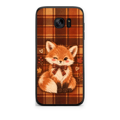 Θήκη Samsung Galaxy S7 Edge Fox on Autumn Tartan από τη Smartfits με σχέδιο στο πίσω μέρος και μαύρο περίβλημα | Samsung Galaxy S7 Edge Fox on Autumn Tartan case with colorful back and black bezels