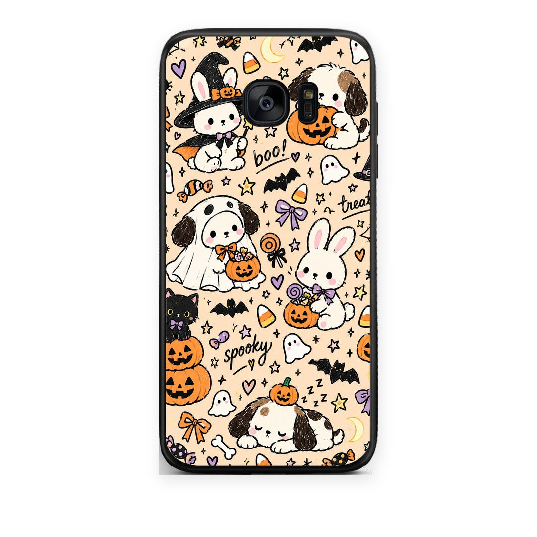 Θήκη Samsung Galaxy S7 Edge Halloween Puppies and Friends on Cream από τη Smartfits με σχέδιο στο πίσω μέρος και μαύρο περίβλημα | Samsung Galaxy S7 Edge Halloween Puppies and Friends on Cream case with colorful back and black bezels