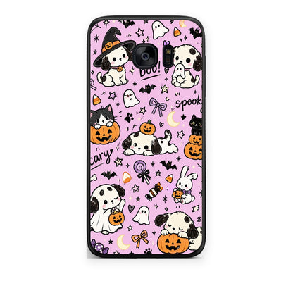 Θήκη Samsung Galaxy S7 Edge Halloween Puppies and Friends on Lilac από τη Smartfits με σχέδιο στο πίσω μέρος και μαύρο περίβλημα | Samsung Galaxy S7 Edge Halloween Puppies and Friends on Lilac case with colorful back and black bezels