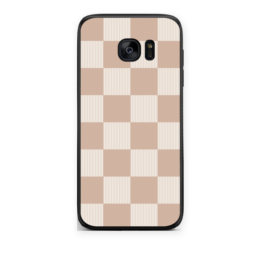 Θήκη Samsung Galaxy S7 Edge Latte and Cream Striped Checks από τη Smartfits με σχέδιο στο πίσω μέρος και μαύρο περίβλημα | Samsung Galaxy S7 Edge Latte and Cream Striped Checks case with colorful back and black bezels