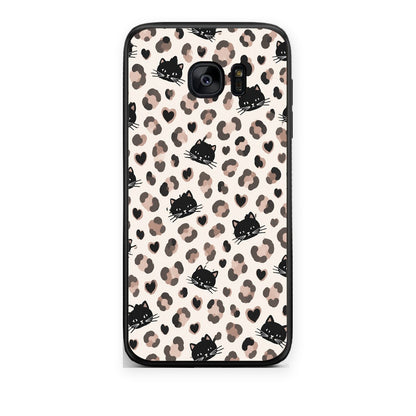 Θήκη Samsung Galaxy S7 Edge Leopard Spots and Black Cats on Cream από τη Smartfits με σχέδιο στο πίσω μέρος και μαύρο περίβλημα | Samsung Galaxy S7 Edge Leopard Spots and Black Cats on Cream case with colorful back and black bezels