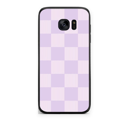 Θήκη Samsung Galaxy S7 Edge Lilac and Cream Striped Checks από τη Smartfits με σχέδιο στο πίσω μέρος και μαύρο περίβλημα | Samsung Galaxy S7 Edge Lilac and Cream Striped Checks case with colorful back and black bezels