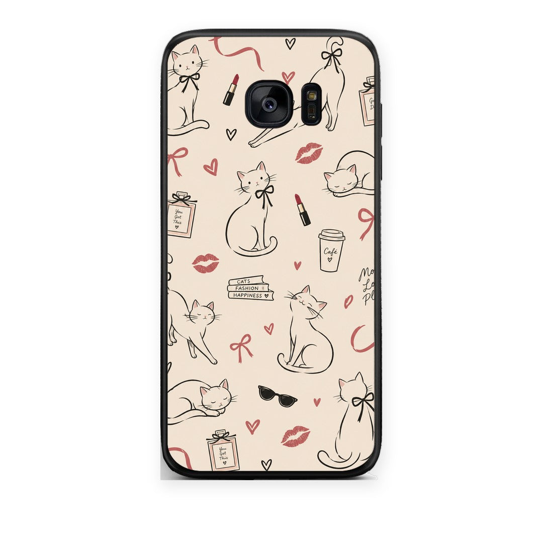 Θήκη Samsung Galaxy S7 Edge Minimal Cat and Fashion Doodles on Cream από τη Smartfits με σχέδιο στο πίσω μέρος και μαύρο περίβλημα | Samsung Galaxy S7 Edge Minimal Cat and Fashion Doodles on Cream case with colorful back and black bezels