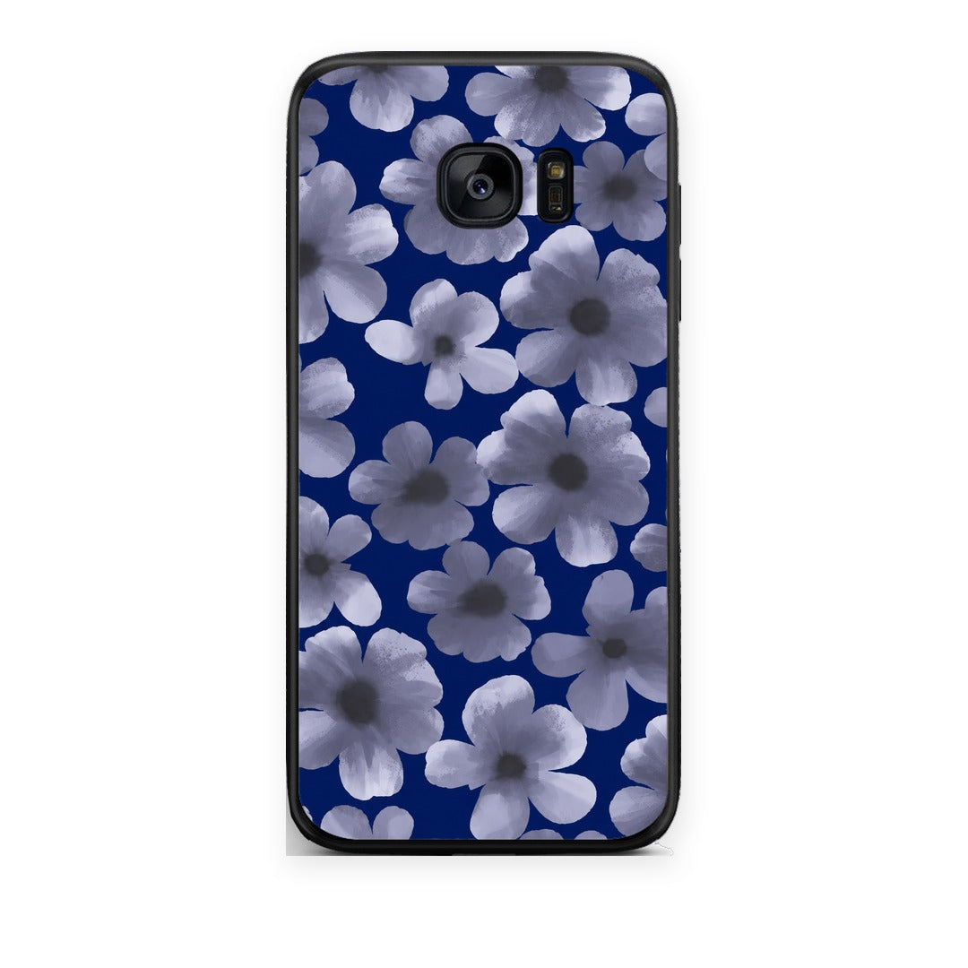 Θήκη Samsung Galaxy S7 Edge Pale Blue Flowers on Navy από τη Smartfits με σχέδιο στο πίσω μέρος και μαύρο περίβλημα | Samsung Galaxy S7 Edge Pale Blue Flowers on Navy case with colorful back and black bezels