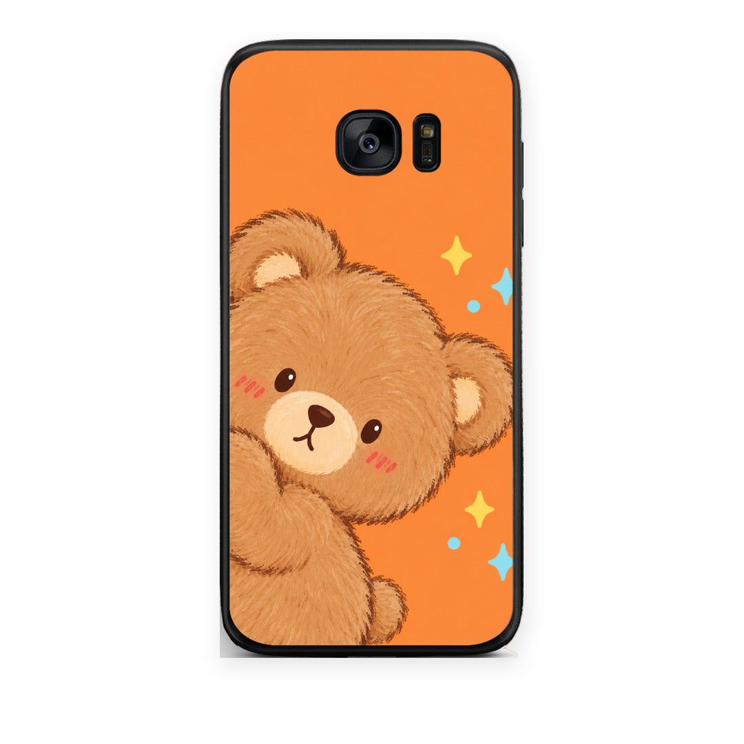 Θήκη Samsung Galaxy S7 Edge Peekaboo Teddy on Orange από τη Smartfits με σχέδιο στο πίσω μέρος και μαύρο περίβλημα | Samsung Galaxy S7 Edge Peekaboo Teddy on Orange case with colorful back and black bezels