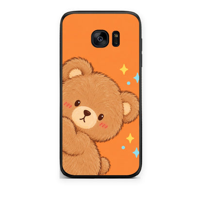 Θήκη Samsung Galaxy S7 Edge Peekaboo Teddy on Orange από τη Smartfits με σχέδιο στο πίσω μέρος και μαύρο περίβλημα | Samsung Galaxy S7 Edge Peekaboo Teddy on Orange case with colorful back and black bezels