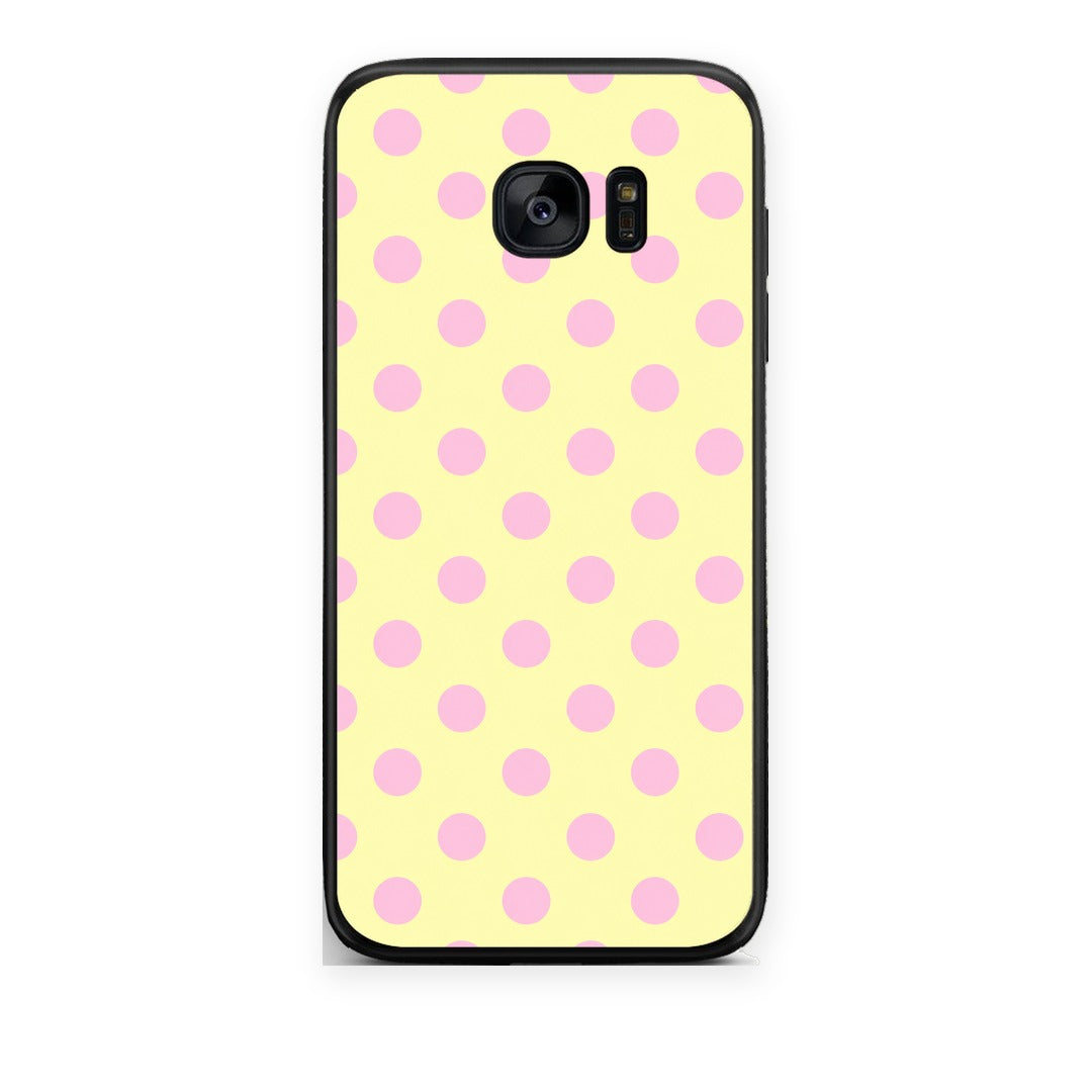 Θήκη Samsung Galaxy S7 Edge Pink Polka Dots on Yellow από τη Smartfits με σχέδιο στο πίσω μέρος και μαύρο περίβλημα | Samsung Galaxy S7 Edge Pink Polka Dots on Yellow case with colorful back and black bezels