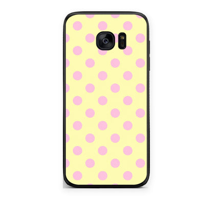 Θήκη Samsung Galaxy S7 Edge Pink Polka Dots on Yellow από τη Smartfits με σχέδιο στο πίσω μέρος και μαύρο περίβλημα | Samsung Galaxy S7 Edge Pink Polka Dots on Yellow case with colorful back and black bezels