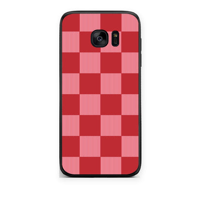 Θήκη Samsung Galaxy S7 Edge Red and Pink Striped Checks από τη Smartfits με σχέδιο στο πίσω μέρος και μαύρο περίβλημα | Samsung Galaxy S7 Edge Red and Pink Striped Checks case with colorful back and black bezels