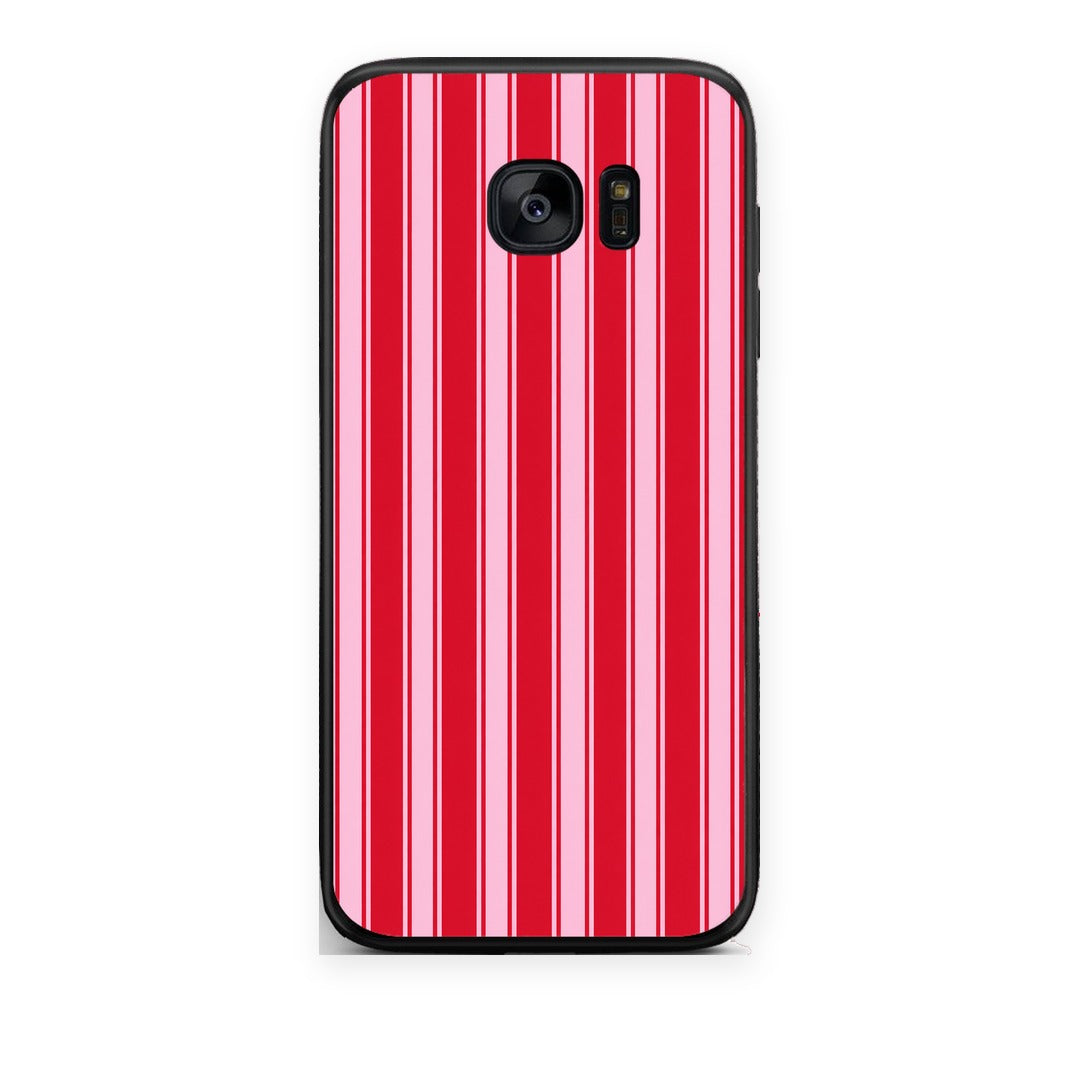 Θήκη Samsung Galaxy S7 Edge Red and Pink Vertical Pinstripes από τη Smartfits με σχέδιο στο πίσω μέρος και μαύρο περίβλημα | Samsung Galaxy S7 Edge Red and Pink Vertical Pinstripes case with colorful back and black bezels