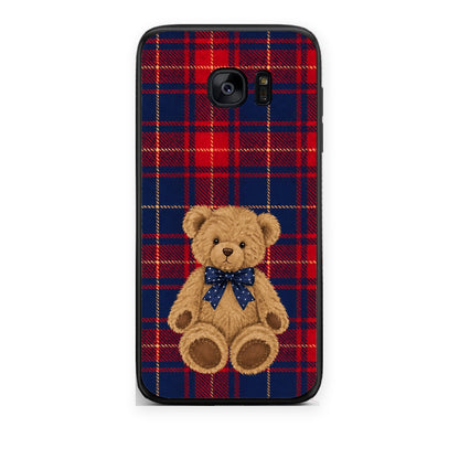 Θήκη Samsung Galaxy S7 Edge Teddy Bear on Red and Navy Tartan από τη Smartfits με σχέδιο στο πίσω μέρος και μαύρο περίβλημα | Samsung Galaxy S7 Edge Teddy Bear on Red and Navy Tartan case with colorful back and black bezels