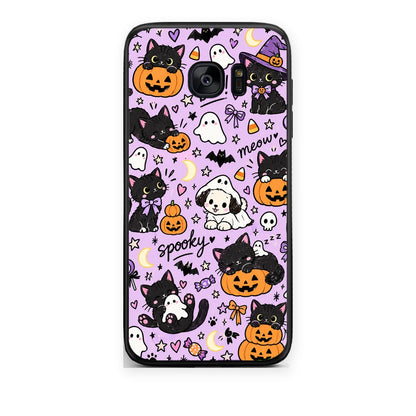 Θήκη Samsung Galaxy S7 Halloween Black Cats on Lilac από τη Smartfits με σχέδιο στο πίσω μέρος και μαύρο περίβλημα | Samsung Galaxy S7 Halloween Black Cats on Lilac case with colorful back and black bezels