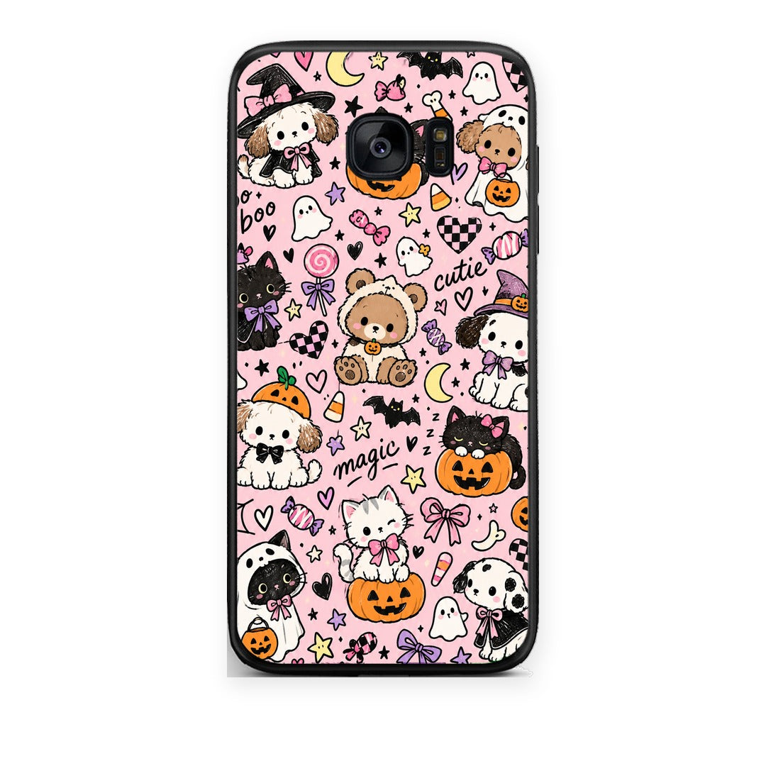 Θήκη Samsung Galaxy S7 Halloween Cute Animals on Pink από τη Smartfits με σχέδιο στο πίσω μέρος και μαύρο περίβλημα | Samsung Galaxy S7 Halloween Cute Animals on Pink case with colorful back and black bezels