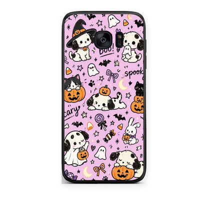 Θήκη Samsung Galaxy S7 Halloween Puppies and Friends on Lilac από τη Smartfits με σχέδιο στο πίσω μέρος και μαύρο περίβλημα | Samsung Galaxy S7 Halloween Puppies and Friends on Lilac case with colorful back and black bezels