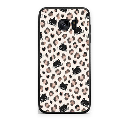 Θήκη Samsung Galaxy S7 Leopard Spots and Black Cats on Cream από τη Smartfits με σχέδιο στο πίσω μέρος και μαύρο περίβλημα | Samsung Galaxy S7 Leopard Spots and Black Cats on Cream case with colorful back and black bezels
