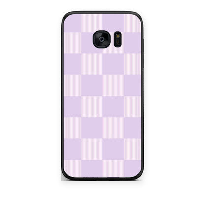 Θήκη Samsung Galaxy S7 Lilac and Cream Striped Checks από τη Smartfits με σχέδιο στο πίσω μέρος και μαύρο περίβλημα | Samsung Galaxy S7 Lilac and Cream Striped Checks case with colorful back and black bezels