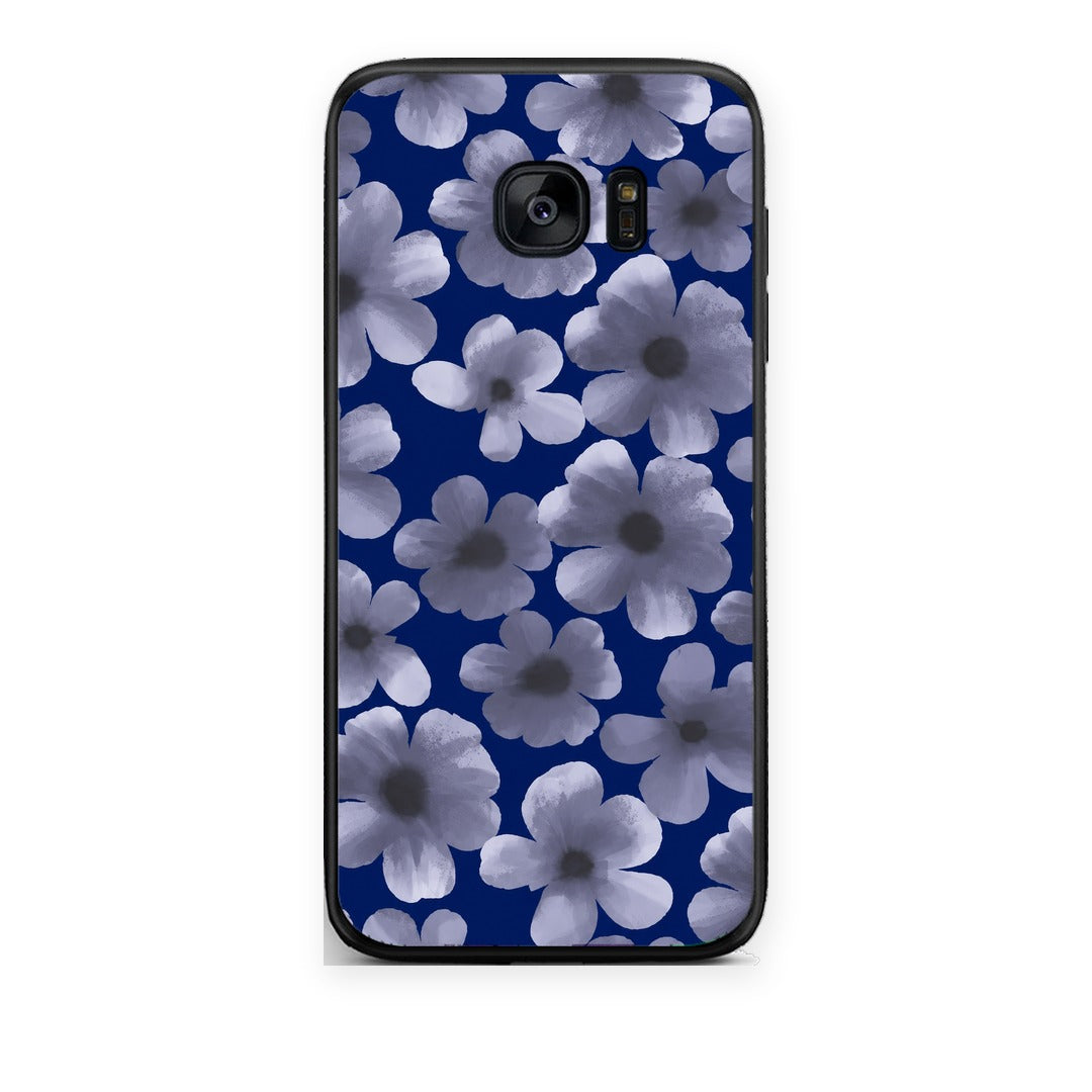 Θήκη Samsung Galaxy S7 Pale Blue Flowers on Navy από τη Smartfits με σχέδιο στο πίσω μέρος και μαύρο περίβλημα | Samsung Galaxy S7 Pale Blue Flowers on Navy case with colorful back and black bezels