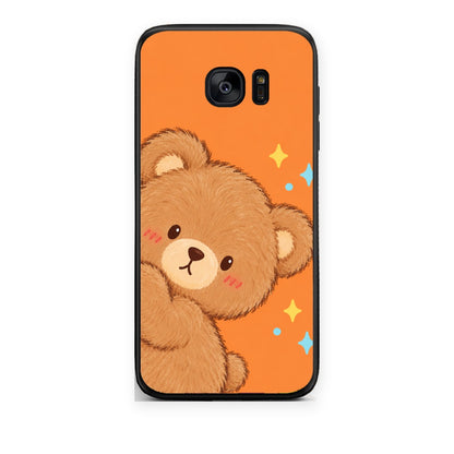 Θήκη Samsung Galaxy S7 Peekaboo Teddy on Orange από τη Smartfits με σχέδιο στο πίσω μέρος και μαύρο περίβλημα | Samsung Galaxy S7 Peekaboo Teddy on Orange case with colorful back and black bezels