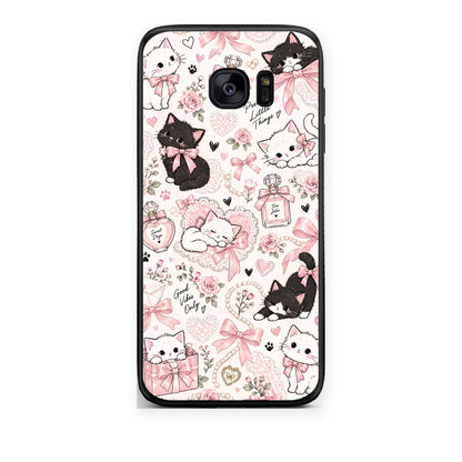 Θήκη Samsung Galaxy S7 Pink Bows and Kittens Collage από τη Smartfits με σχέδιο στο πίσω μέρος και μαύρο περίβλημα | Samsung Galaxy S7 Pink Bows and Kittens Collage case with colorful back and black bezels