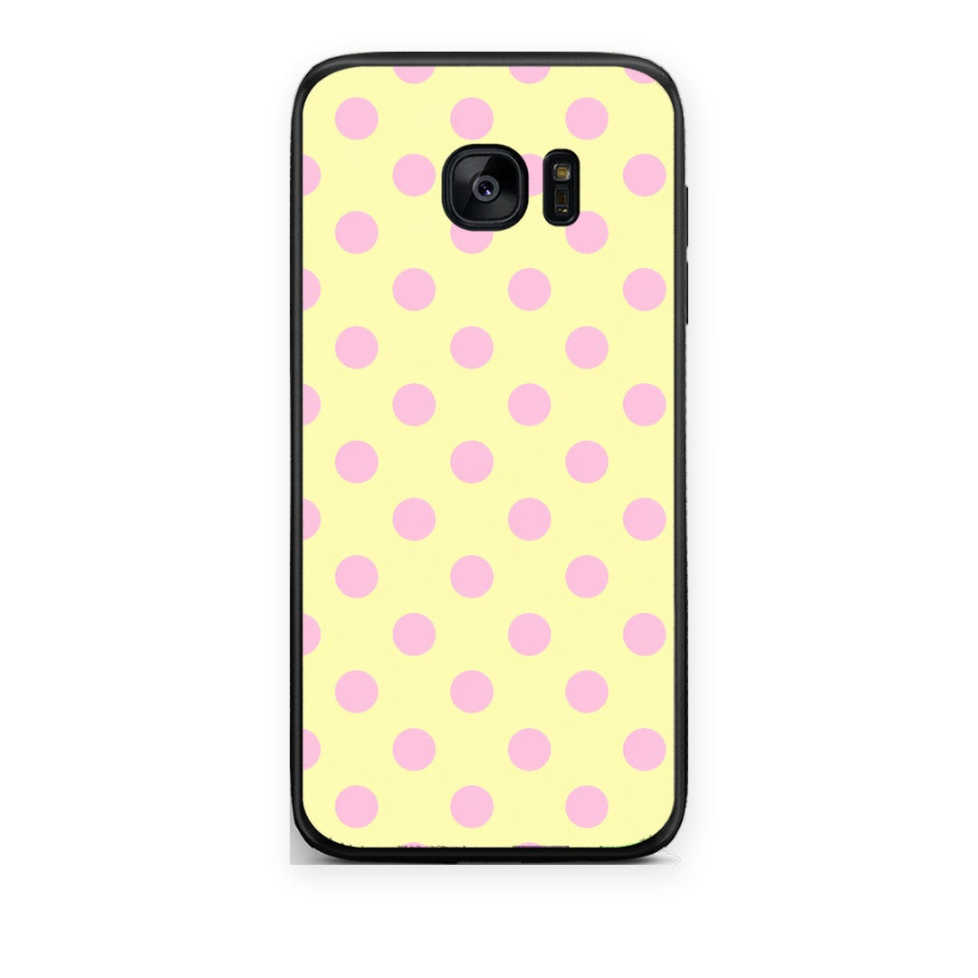 Θήκη Samsung Galaxy S7 Pink Polka Dots on Yellow από τη Smartfits με σχέδιο στο πίσω μέρος και μαύρο περίβλημα | Samsung Galaxy S7 Pink Polka Dots on Yellow case with colorful back and black bezels