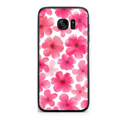 Θήκη Samsung Galaxy S7 Pink Watercolour Flowers on White από τη Smartfits με σχέδιο στο πίσω μέρος και μαύρο περίβλημα | Samsung Galaxy S7 Pink Watercolour Flowers on White case with colorful back and black bezels