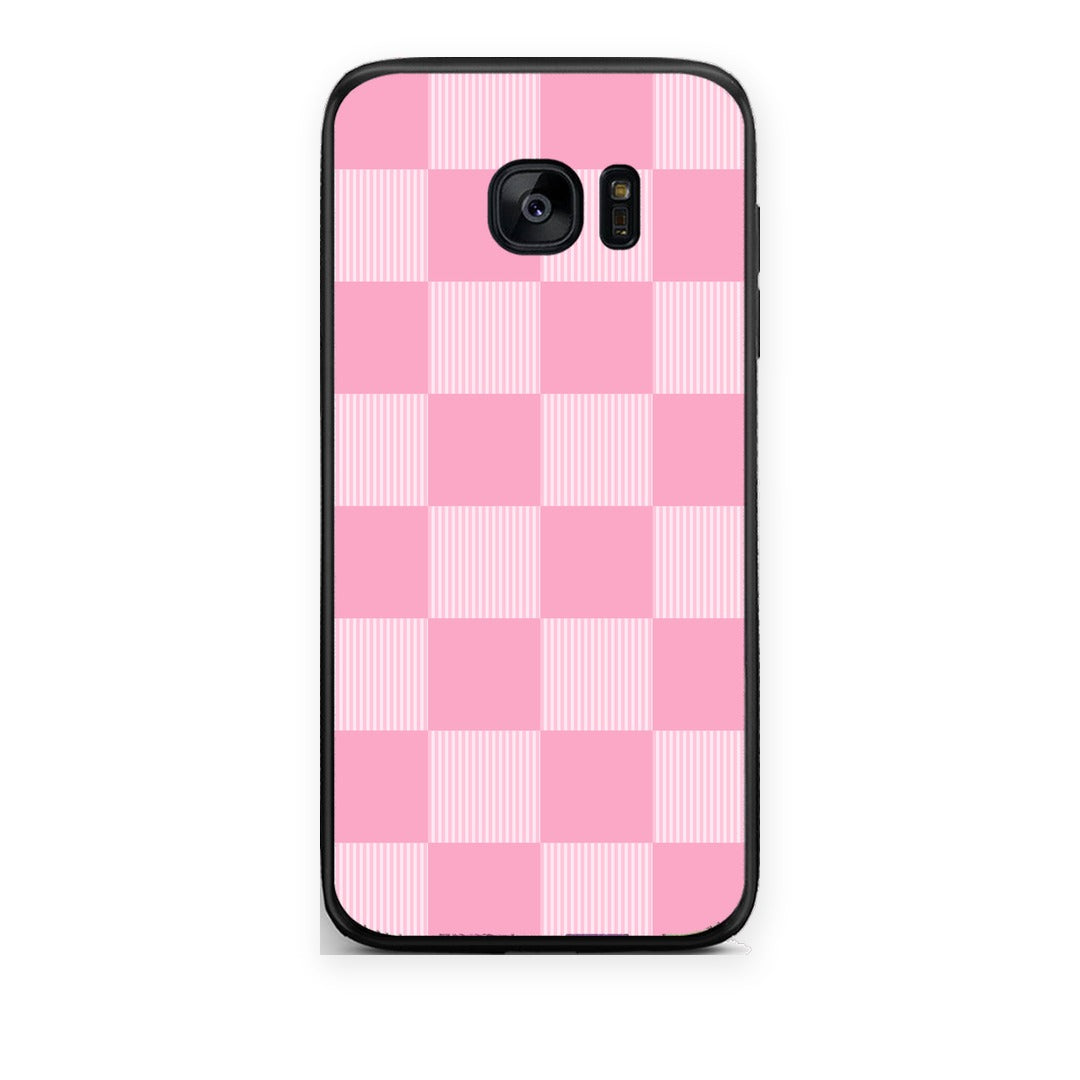 Θήκη Samsung Galaxy S7 Pink and White Striped Checks από τη Smartfits με σχέδιο στο πίσω μέρος και μαύρο περίβλημα | Samsung Galaxy S7 Pink and White Striped Checks case with colorful back and black bezels