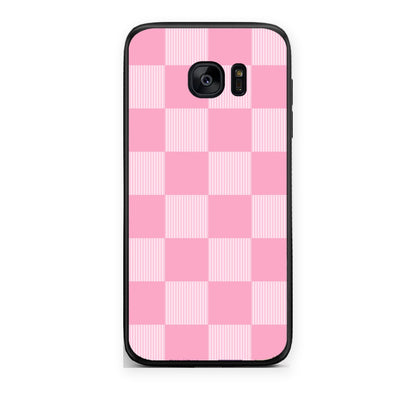 Θήκη Samsung Galaxy S7 Pink and White Striped Checks από τη Smartfits με σχέδιο στο πίσω μέρος και μαύρο περίβλημα | Samsung Galaxy S7 Pink and White Striped Checks case with colorful back and black bezels