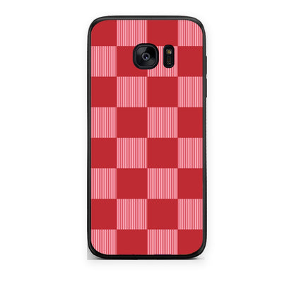 Θήκη Samsung Galaxy S7 Red and Pink Striped Checks από τη Smartfits με σχέδιο στο πίσω μέρος και μαύρο περίβλημα | Samsung Galaxy S7 Red and Pink Striped Checks case with colorful back and black bezels